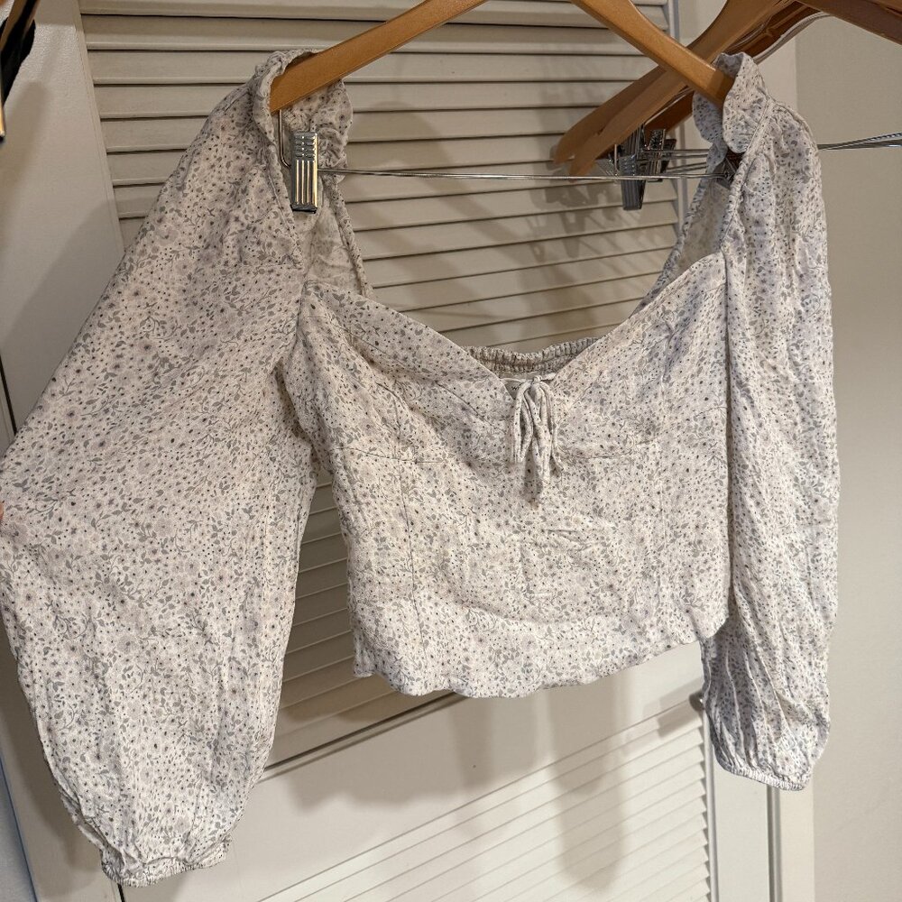 Wilfred Novella Blouse Puff-sleeve Bustier Blouse, White/Light Birch, Floral, M